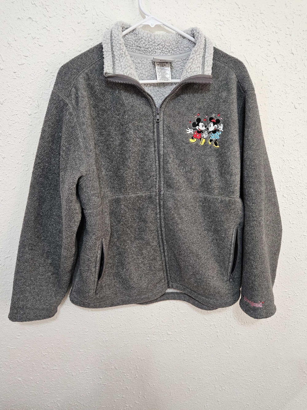 Disney Gray Fleece Zip-Up Jacket with Mickey & Minnie Embroidery